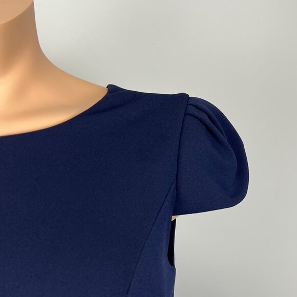 Betsey Johnson Womens Plus Stretch Crepe Dress Navy Blue Ruffle Hem size 14W - Picture 3 of 15